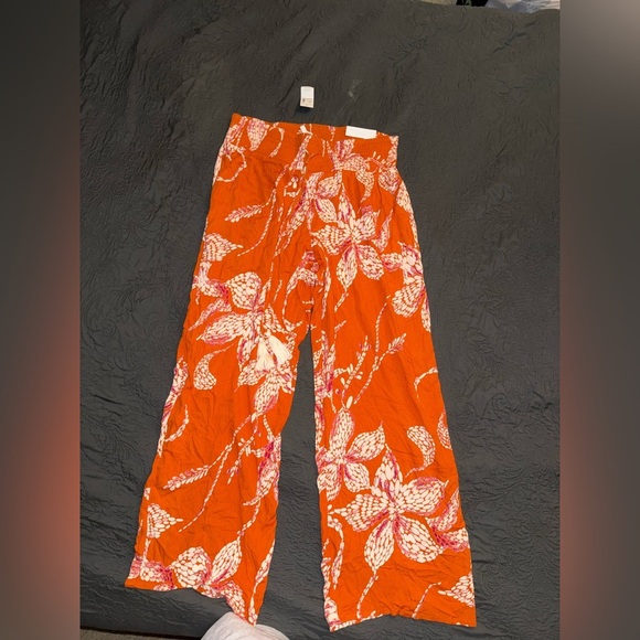 NWT Maurices Orange Floral Wide Leg Flowy Pants Sz Large Vacation Wear - Picture 5 of 8